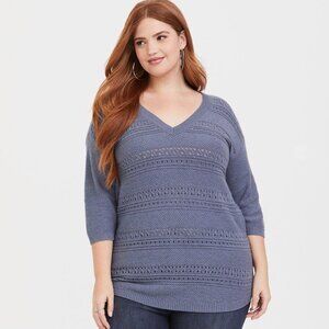 Torrid Pointelle Pullover V-Neck Tunic Sweater